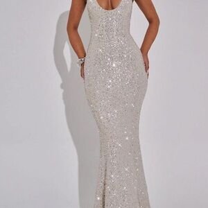Dazzling Silver Sequin Evening Dress
